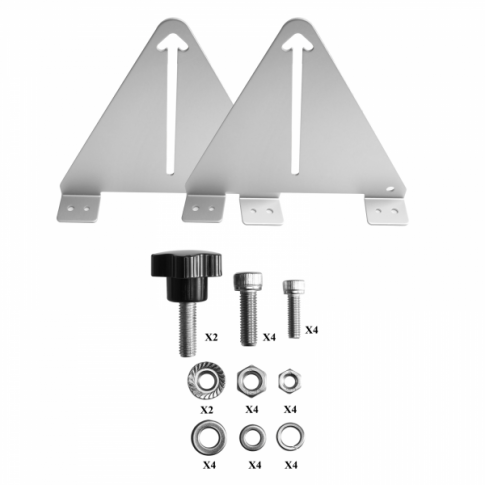 Set of 2 aluminium tilting central brackets for rigid frame solar panels, height 213mm