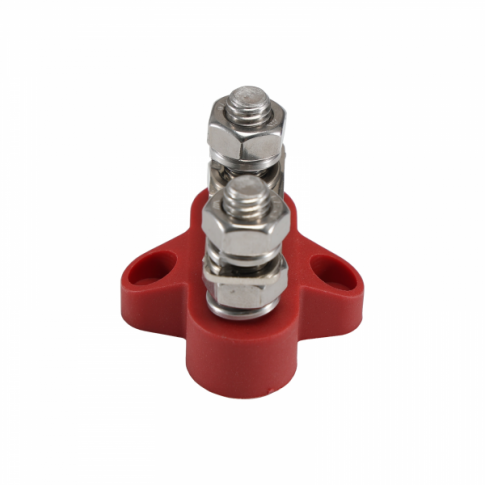 150A 48V red 2 way copper busbar with M8 terminals