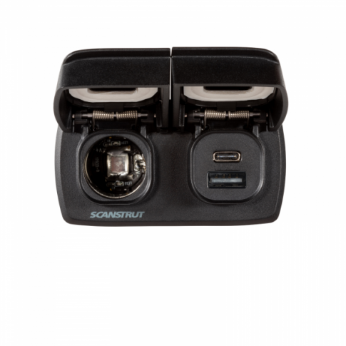 Scanstrut SC-MULTI-F2 Flip Pro Duo USB-A, USB-C and 12V Power Socket __Ò 12V/24V Marine & RV Waterproof Fast Charger