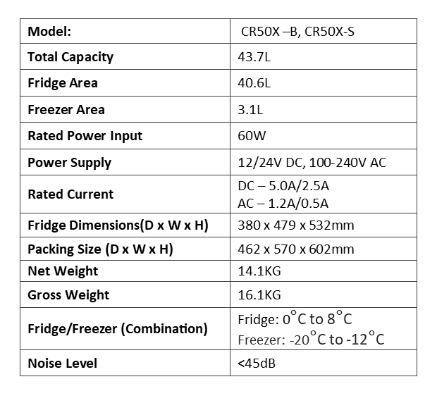 BEKULE - BK50X-B - 12/24v DC LG Compressor Fridge (Alpicool) 43.7L - Black