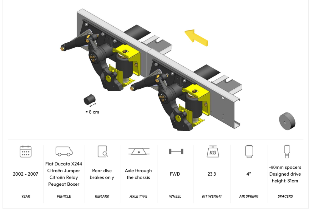 AL-KO 02 TANDEM Air Suspension X244 2002-2006 80mm Extra Height