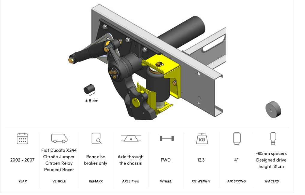 AL-KO 02 Air Suspension X244 2002-2006 80mm Extra Height