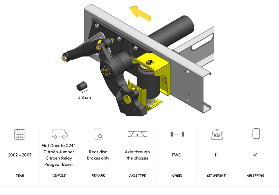 AL-KO 02 Air Suspension X244 2002-2006 Rear Disc Brakes Only, Axle Through The Chassis