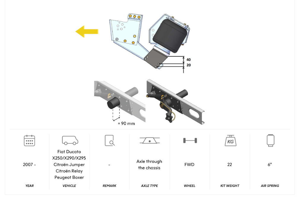 AL-KO 07 Air Suspension Heavy Duty 40mm-60mm Extra Height, Axle Through The Chassis 2007 onwards
