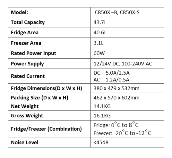 BEKULE - CR50X-B - 12/24v DC LG COMPRESSOR FRIDGE (Alpicool) 43.7L - Black