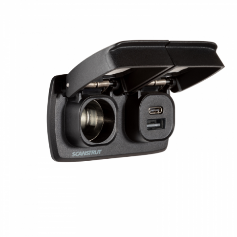 Scanstrut SC-MULTI-F2 Flip Pro Duo USB-A, USB-C and 12V Power Socket __Ò 12V/24V Marine & RV Waterproof Fast Charger