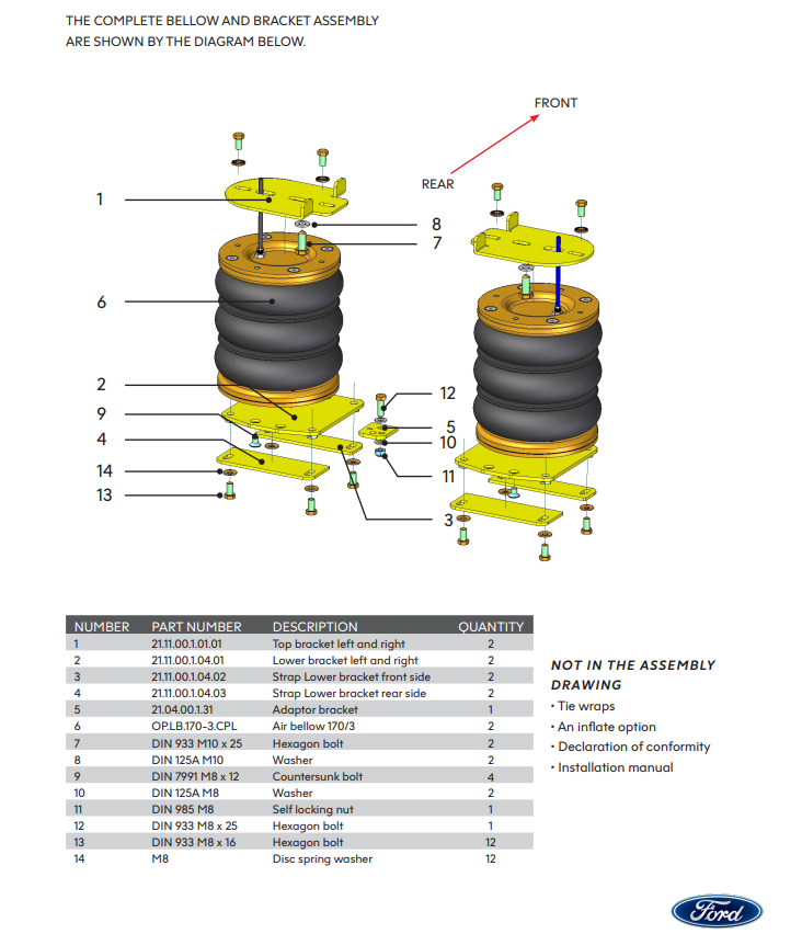 Dunlop Air Suspension Kit - FORD TRANSIT FWD 290/350 2014 onwards